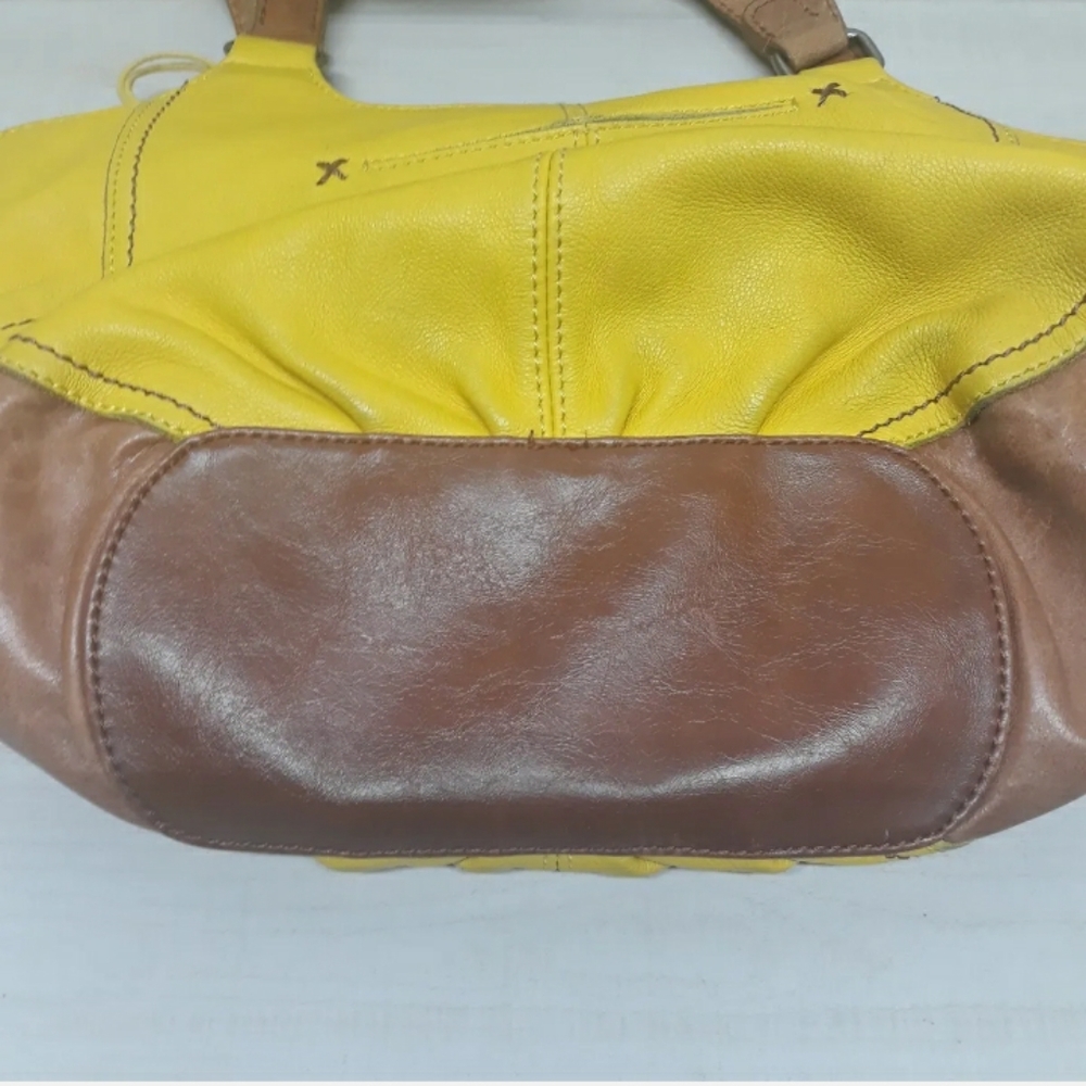 The Sak Kendra Hobo Purse Yellow Brown Pebbled Soft Leather Shoulder Satchel Bag - Picture 11 of 11